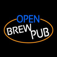 Open Brew Pub Oval With Orange Border Neontábla