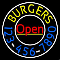 Open Burgers With Numbers Circle Neontábla