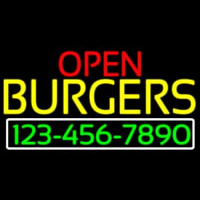 Open Burgers With Numbers Neontábla