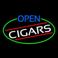 Open Cigars Oval With Green Border Neontábla