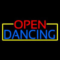 Open Dancing With Yellow Border Neontábla