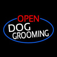 Open Dog Grooming Oval With Blue Border Neontábla