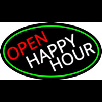 Open Happy Hour Oval With Green Border Neontábla