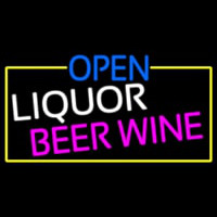 Open Liquor Beer Wine With Yellow Border Neontábla