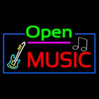 Open Music With Guitar Logo Neontábla