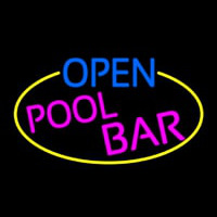 Open Pool Bar Oval With Yellow Border Neontábla