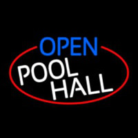 Open Pool Hall Oval With Red Border Neontábla