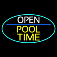 Open Pool Time Oval With Turquoise Border Neontábla