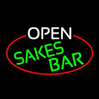 Open Sakes Bar Oval With Red Border Neontábla