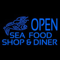 Open Seafood Shop And Diner Neontábla