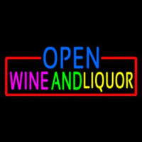 Open Wine And Liquor With Red Border Neontábla