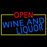 Open Wine And Liquor With Yellow Border Neontábla