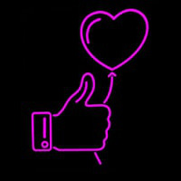 Outline White Thumb Up Icon With Heart Balloon Neontábla