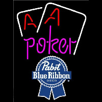 Pabst Blue Ribbon Purple Lettering Red Aces White Cards Beer Sign Neontábla
