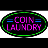Pink Coin Laundry Oval Green Border Neontábla