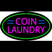 Pink Coin Laundry Oval Green Border Neontábla