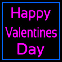 Pink Cursive Happy Valentines Day With Blue Border Neontábla
