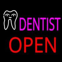 Pink Dentist Tooth Logo Block Open Neontábla