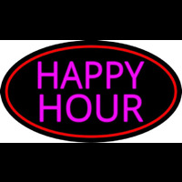 Pink Happy Hour Oval With Red Border Neontábla