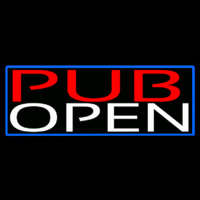 Pub Open With Blue Border Neontábla