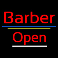 Red Barber Open Blue Yellow Lines Neontábla