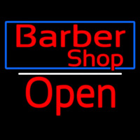 Red Barber Shop Open With Blue Border Neontábla