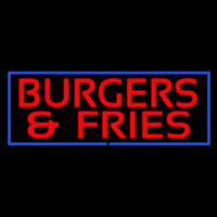 Red Burgers And Fries With Blue Border Neontábla