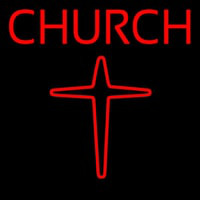 Red Church With Cross Logo Neontábla