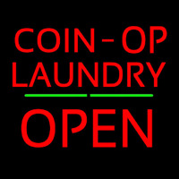 Red Coin Op Laundry Block Open Green Line Neontábla