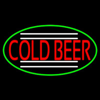 Red Cold Beer Oval With Green Border Neontábla