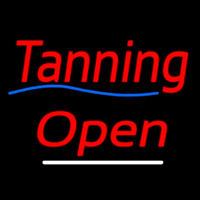 Red Cursive Tanning Open Neontábla