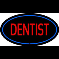 Red Dentist Oval Blue Border Neontábla