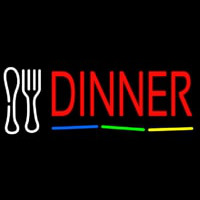 Red Dinner Multicolored Line With Spoon And Fork Neontábla