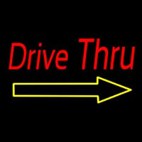 Red Double Stroke Drive Thru With Yellow Arrow Neontábla