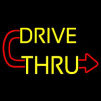 Red Drive Thru With Curved Arrow Neontábla