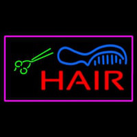 Red Hair With Comb And Scissor Pink Border Neontábla
