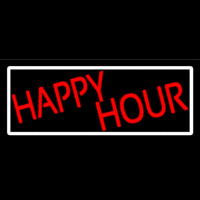 Red Happy Hour With White Border Neontábla