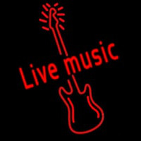 Red Live Music Guitar Neontábla