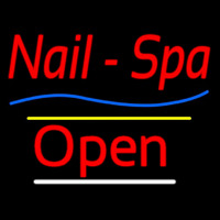 Red Nails Spa Open Yellow Line Neontábla