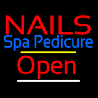 Red Nails Spa Pedicure Open Yellow Line Neontábla