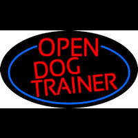 Red Open Dog Trainer Oval With Blue Border Neontábla