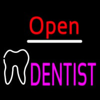Red Open Pink Dentist Tooth Logo Neontábla