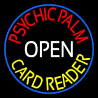 Red Psychic Palm Yellow Card Reader White Open Neontábla