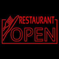 Red Restaurant Open With Knife And Fork Neontábla