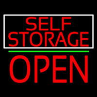 Red Self Storage White Border Open 1 Neontábla