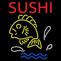 Red Sushi With Fish Logo Below Neontábla