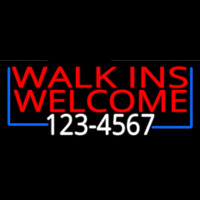 Red Walk Ins Welcome With Phone Number Neontábla