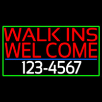 Red Walk Ins Welcome With Phone Number Neontábla