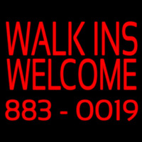 Red Walk Ins Welcome With Phone Number Neontábla