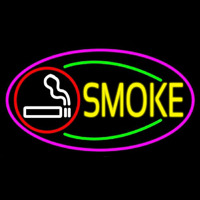 Round Cigar And Smoke Oval With Pink Border Neontábla